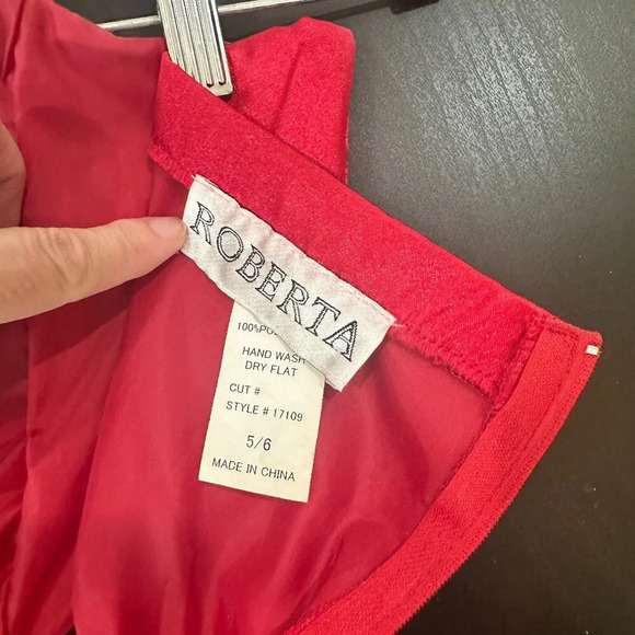 VINTAGE Roberta Party Dress Red Satin Strapless Pleated Bodice - size 5/6 - Picture 10 of 14
